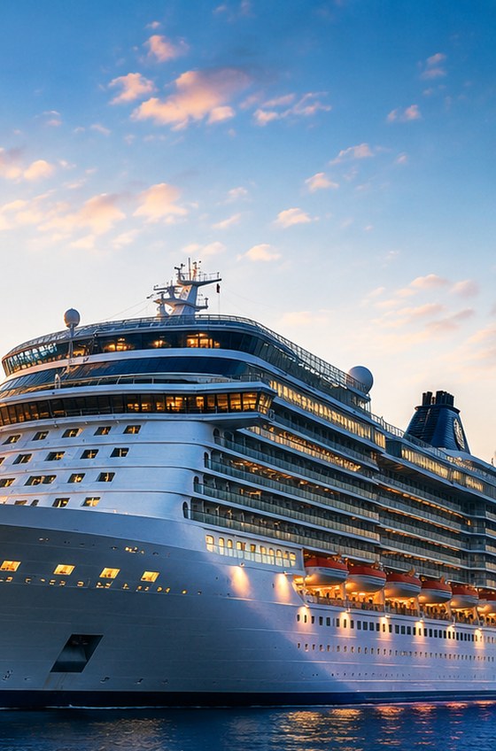 Cruise ship at sunset